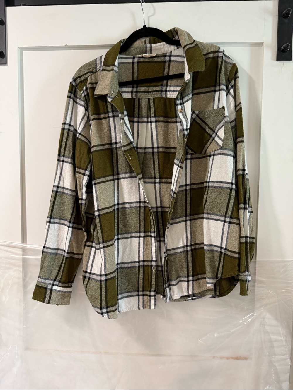 Lucky Brand Olive, White and Black Plaid Shirt